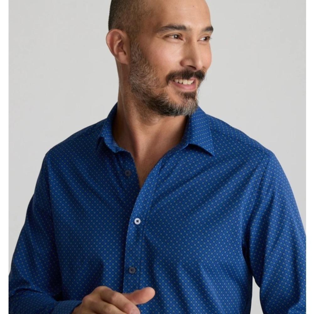 UNTUCKit Stanton-Perf Blue Geometric Performance Shirt Regular Fit Medium 41947